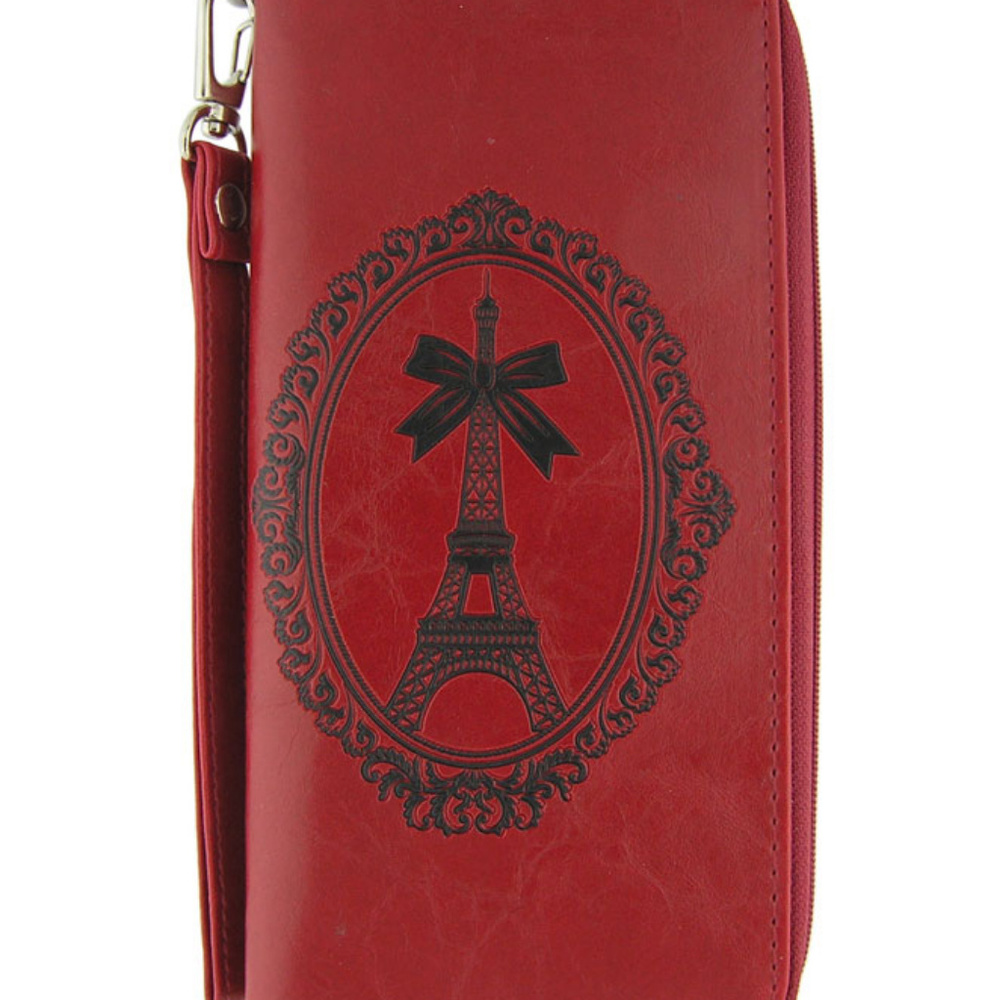 Eiffel tower vegan leather wristlet wallet red
